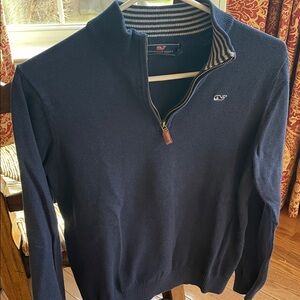 Vineyard Vines Navy Half-Zip Sweater with Striped Collar
